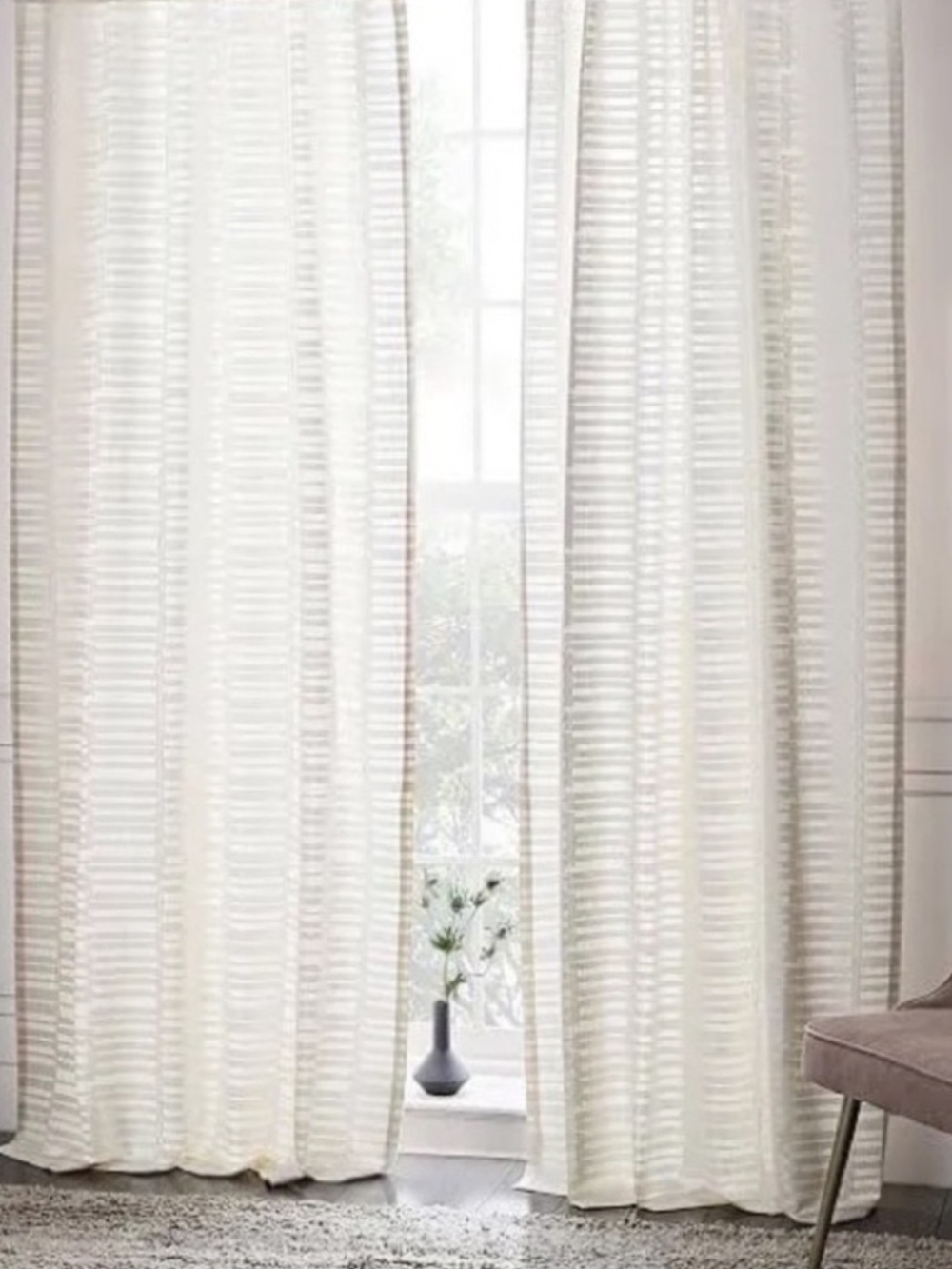 Set of 2 West Elm Mixed Stripes Jacquard Curtain Panels 48x96 Cream Ivory